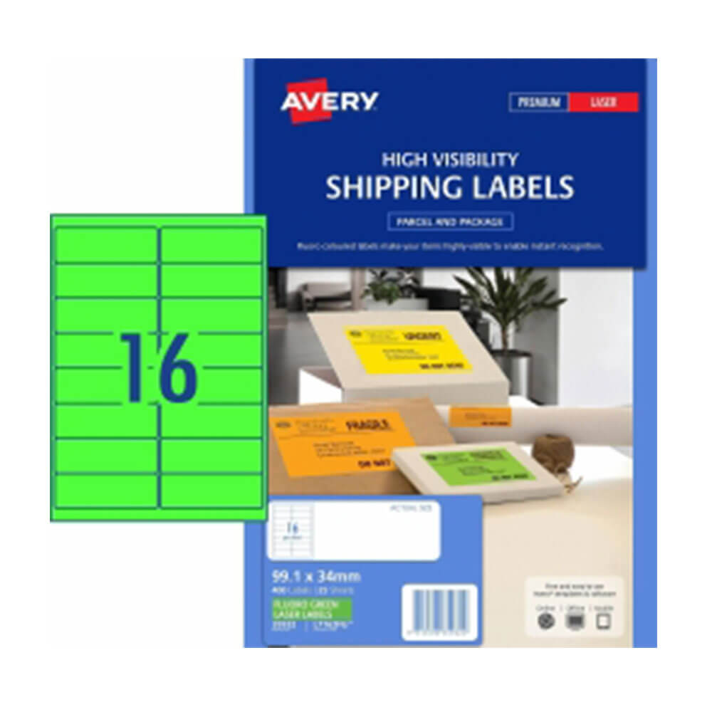 Avery High Vivisibility Shipping Label 25pk 16/sheet