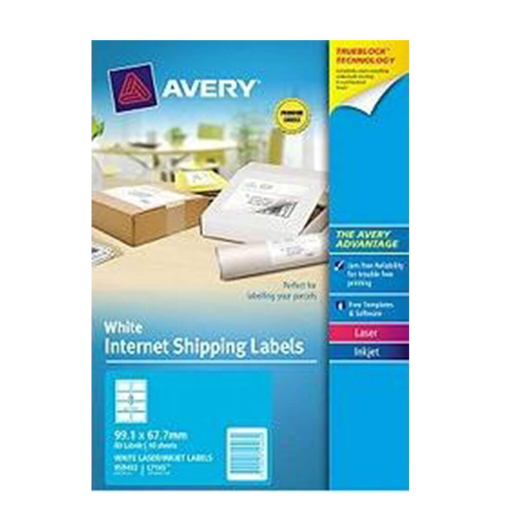 Avery TrueBlock Internet Shipping Etikett 10pk vit