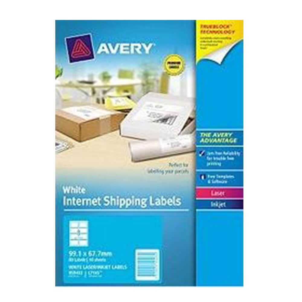 Avery TrueBlock Internet Shipping Etiqueta 10pk White