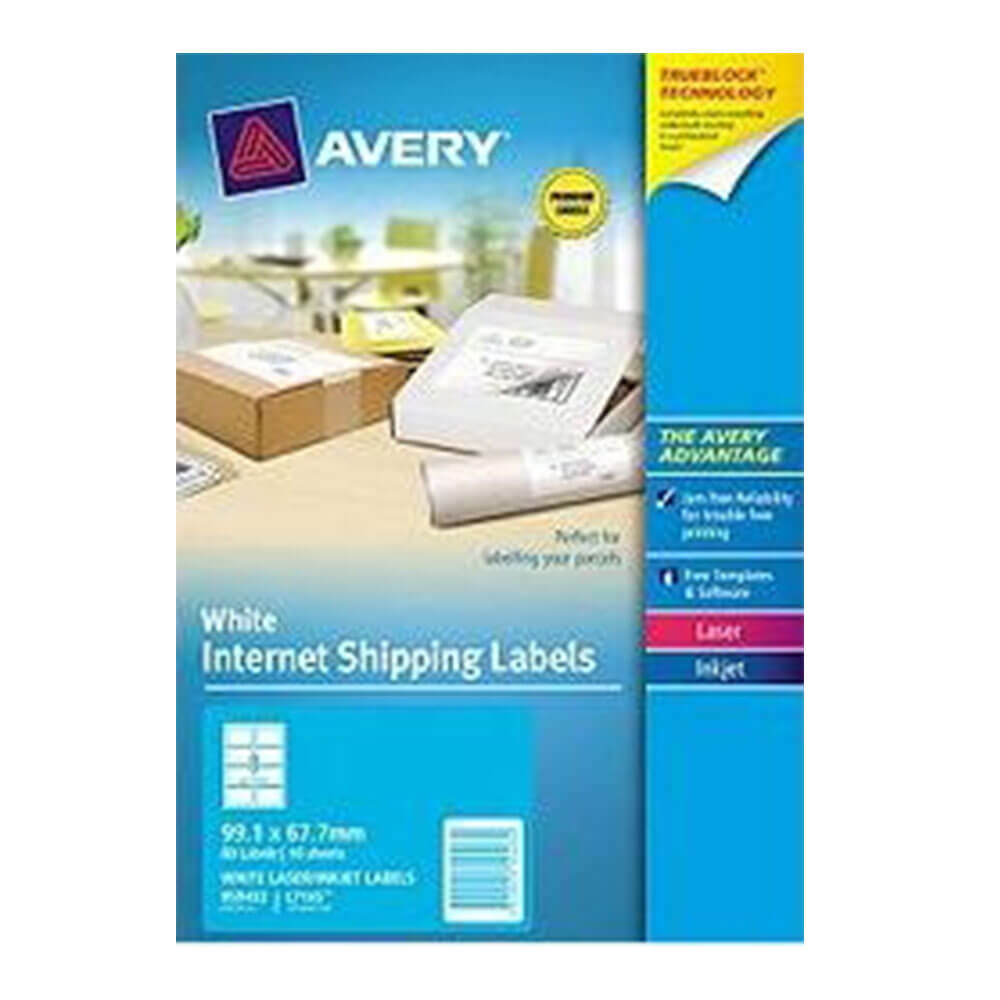 Avery TrueBlock Internet Shipping Etiqueta 10pk White