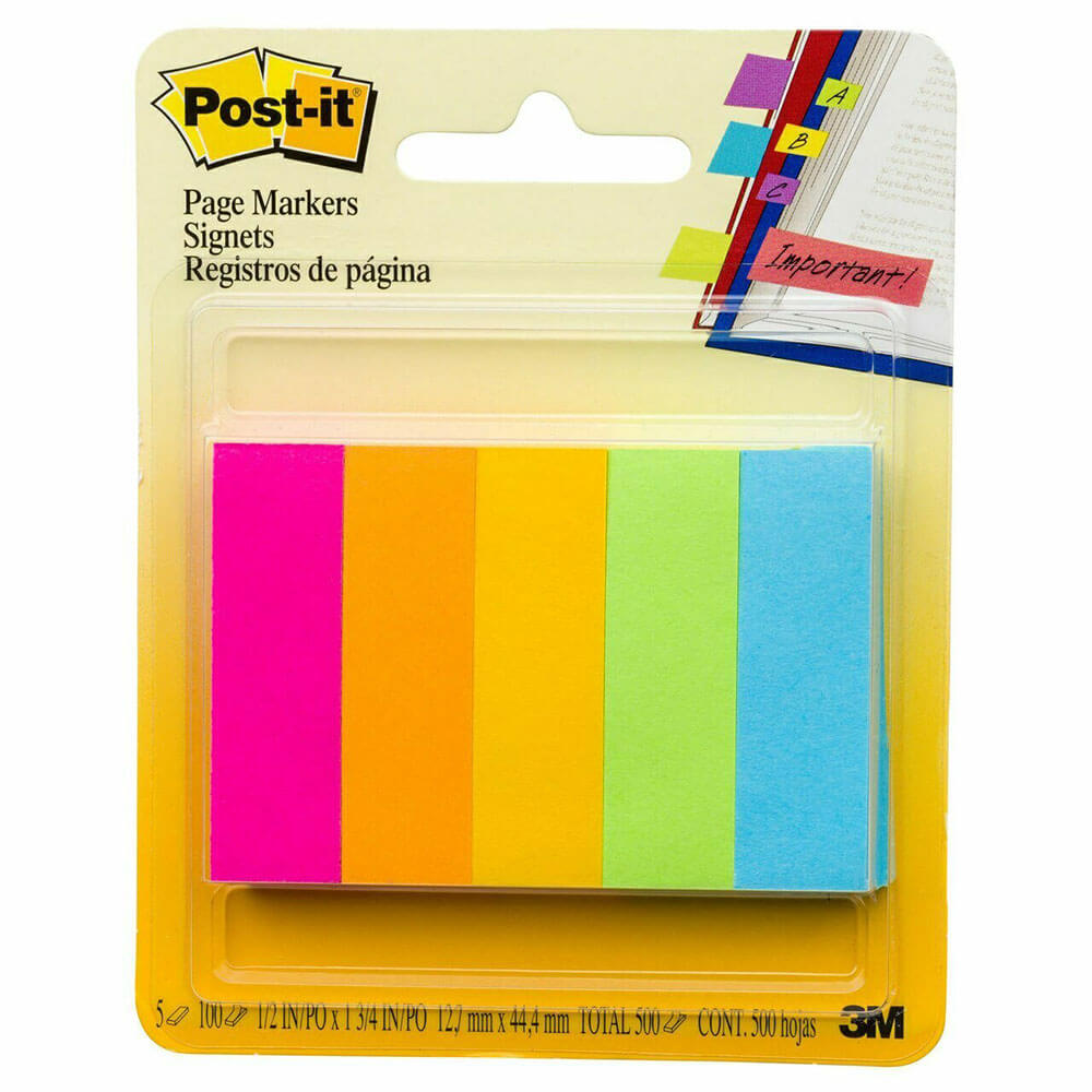 Marqueurs de page post-it 500 feuilles (5 couleurs)