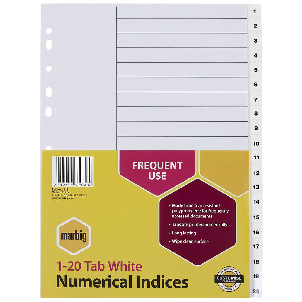 Marbig Indices numériques et diviseurs A4 (blanc)