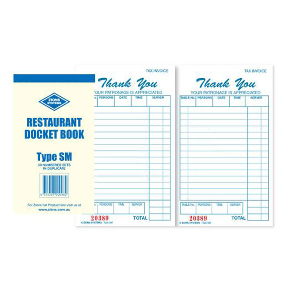 Zions Restaurant Docket Book (Small)